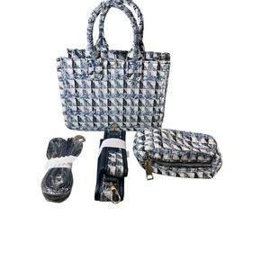 Tweed Plaid Blue Top Handle Small Purse Bag With Crossbody Shoulder Strap‎